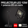 PROJECTEUR-SPOT-LED-Pelle-10W-enseigne + potence 20cm noir